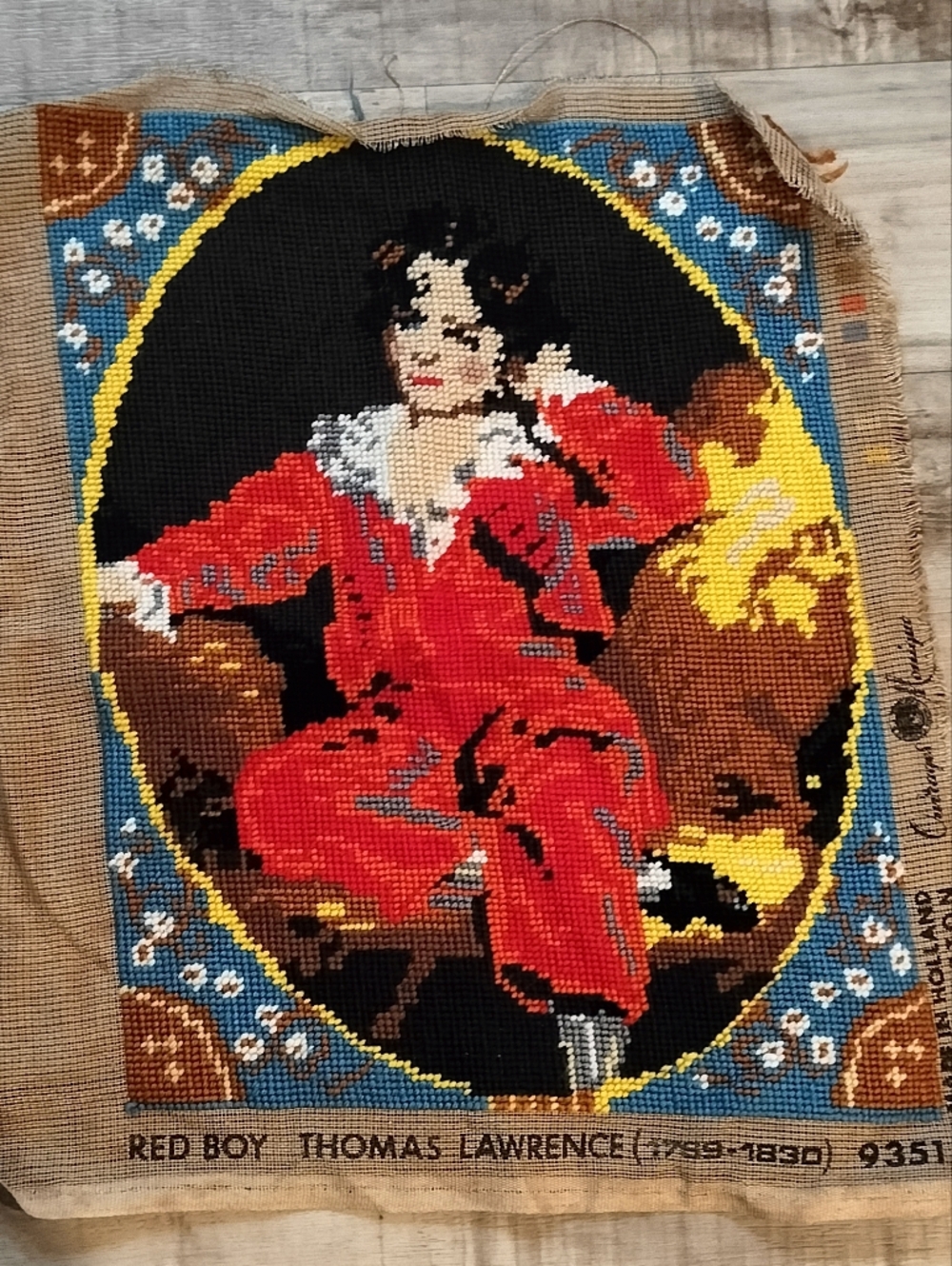 Vintage 'Red Boy' Needlepoint Wall Art - Red, Black, Yellow